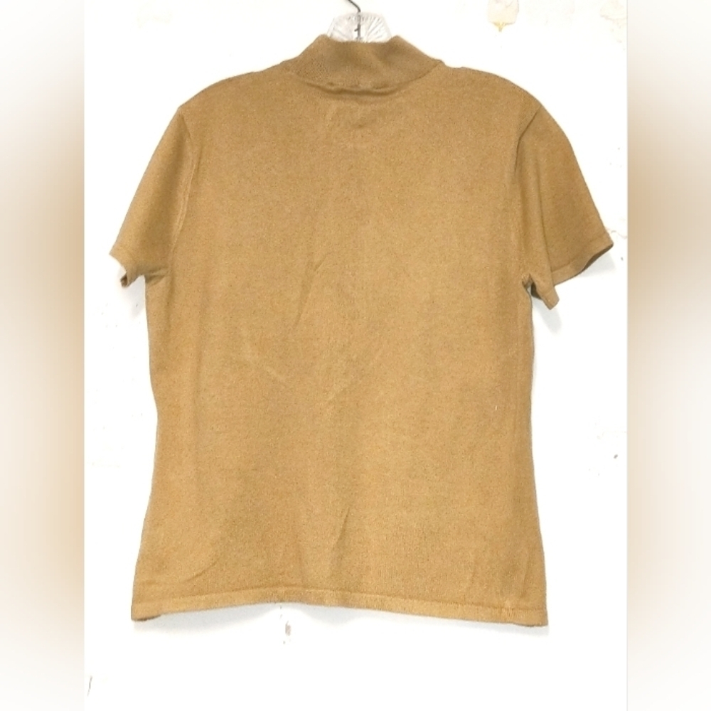 Tan Short Sleeve Knit Top Women’s Size L | Soft Neutral Everyday Blouse - Picture 2 of 4